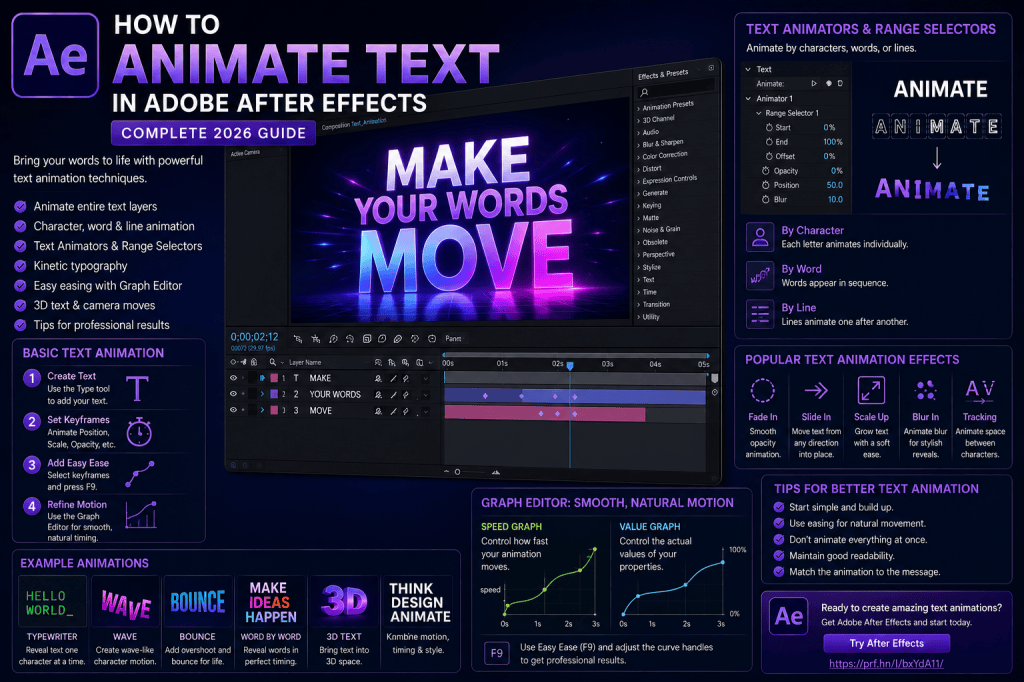 How to Animate Text in Adobe After Effects: Complete 2026&nbsp;Guide