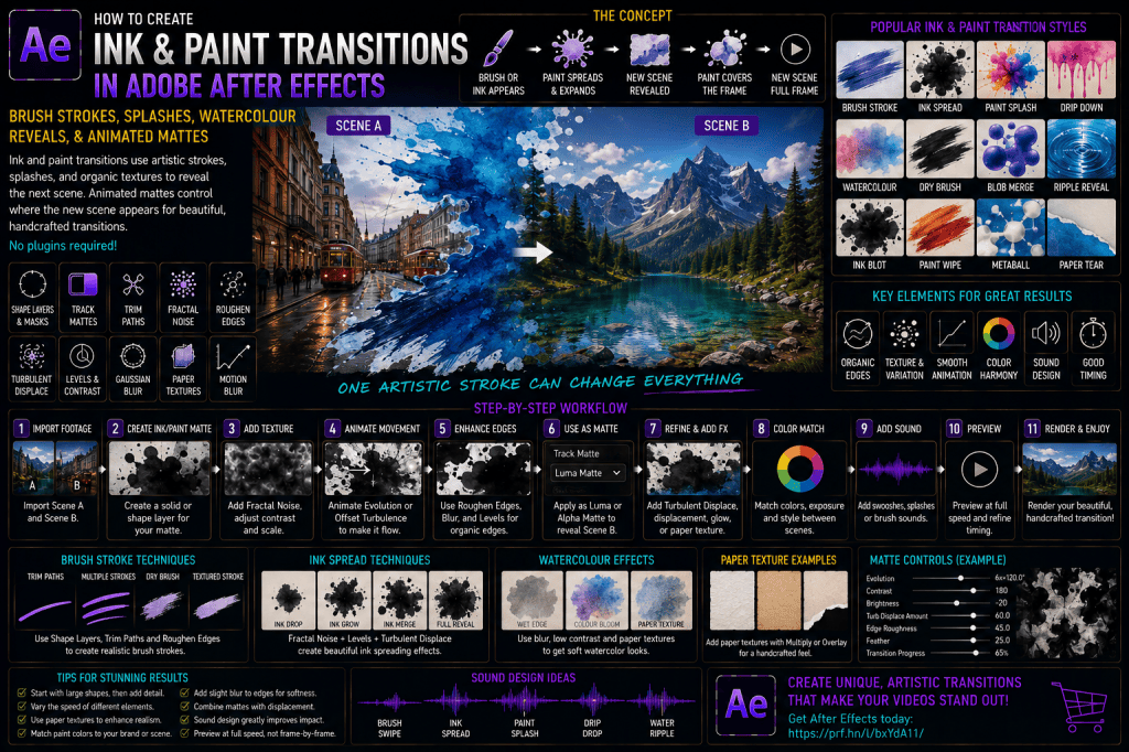 How to Create Ink and Paint Transitions in Adobe After Effects: Brush Strokes, Splashes, Watercolor Reveals, and Animated&nbsp;Mattes