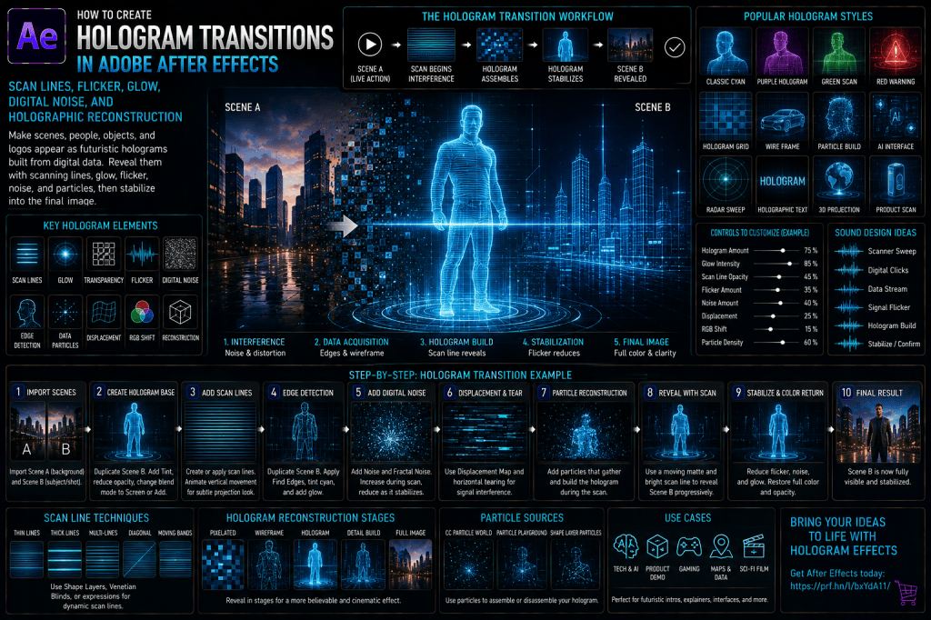 How to Create Hologram Transitions in Adobe After Effects: Scan Lines, Flicker, Glow, Digital Noise, and Holographic&nbsp;Reconstruction